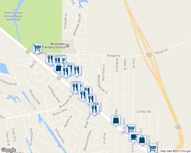 map of restaurants, bars, coffee shops, grocery stores, and more near 325 Parkwood Place in Niceville