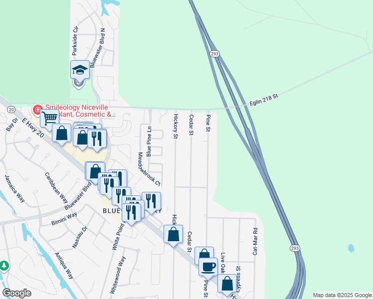 map of restaurants, bars, coffee shops, grocery stores, and more near 1562 Cedar Street in Niceville