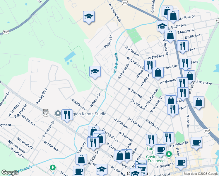 map of restaurants, bars, coffee shops, grocery stores, and more near 1011 West 28th Avenue in Covington