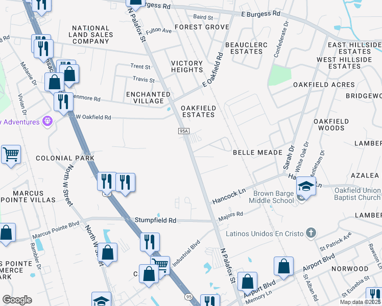 map of restaurants, bars, coffee shops, grocery stores, and more near North Palafox Street in Pensacola