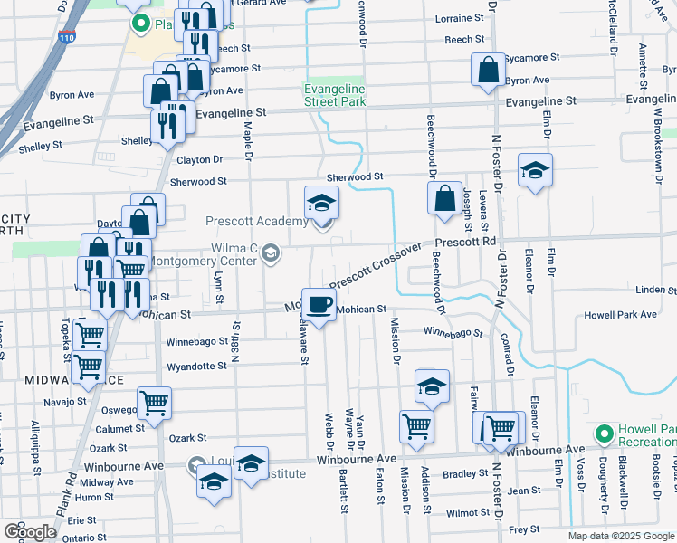 map of restaurants, bars, coffee shops, grocery stores, and more near 4201 Mohican-Prescott Crossover in Baton Rouge