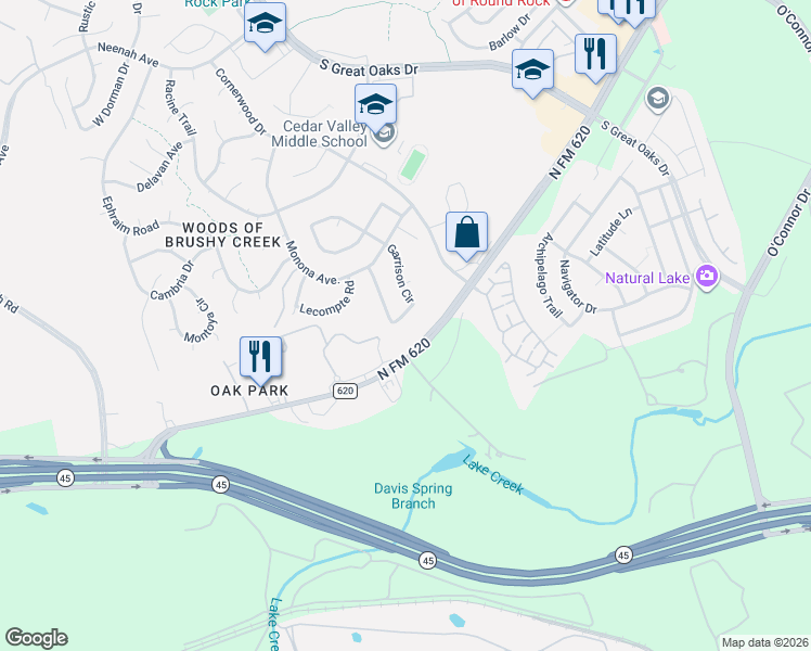 map of restaurants, bars, coffee shops, grocery stores, and more near 15700 Ranch Road 620 North in Austin