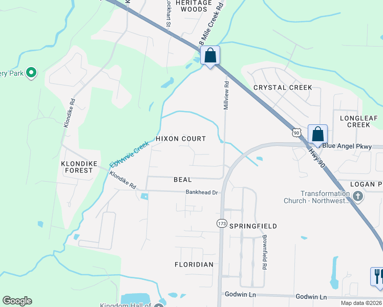 map of restaurants, bars, coffee shops, grocery stores, and more near 5040 Huntsville Ave in Pensacola