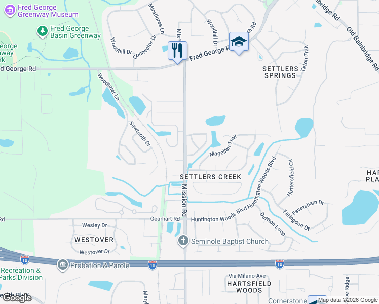 map of restaurants, bars, coffee shops, grocery stores, and more near 3886 Gaffney Loop in Tallahassee