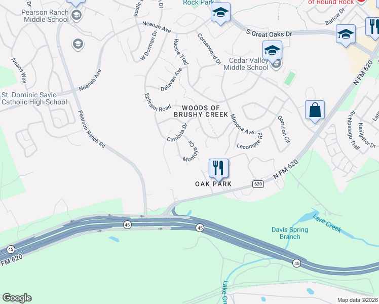 map of restaurants, bars, coffee shops, grocery stores, and more near 8304 Montoya Circle in Austin