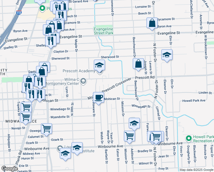 map of restaurants, bars, coffee shops, grocery stores, and more near 4201 Mohican-Prescott Crossover in Baton Rouge