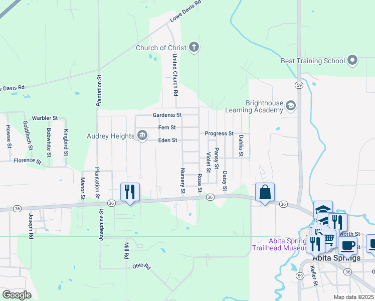 map of restaurants, bars, coffee shops, grocery stores, and more near 72417 Nursery Street in Covington