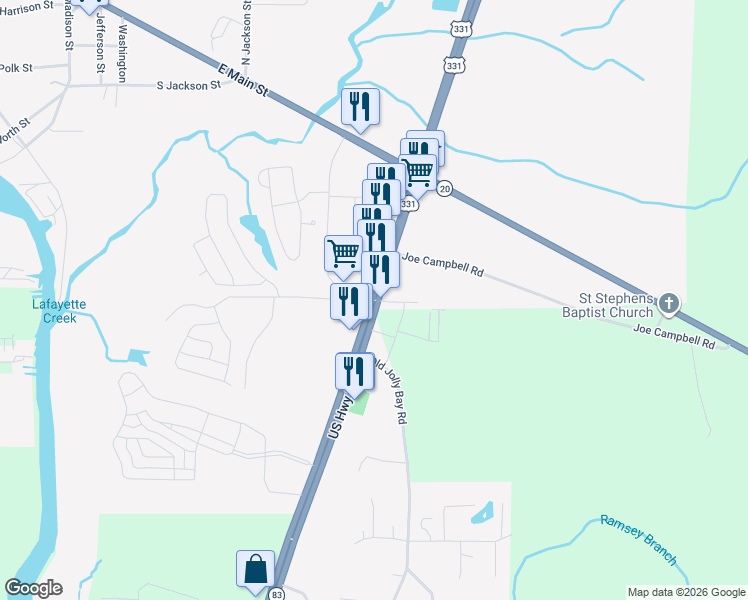 map of restaurants, bars, coffee shops, grocery stores, and more near Highway 83 in Freeport