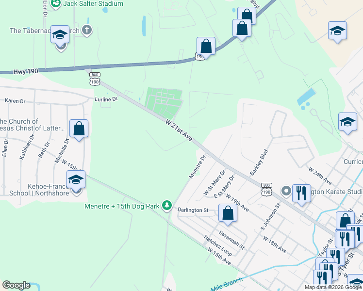map of restaurants, bars, coffee shops, grocery stores, and more near 114 Maple Lane in Covington