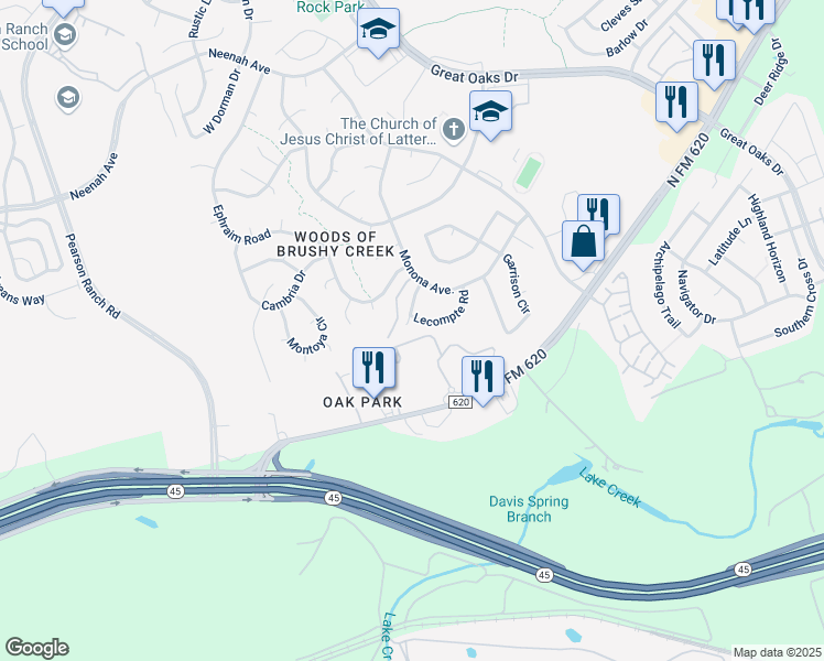 map of restaurants, bars, coffee shops, grocery stores, and more near 15603 Poynette Place in Austin