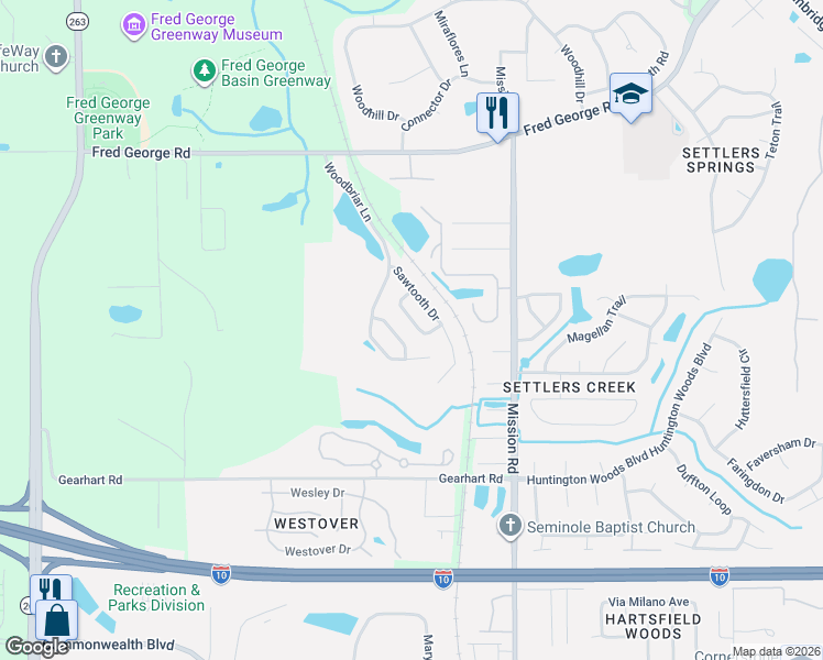 map of restaurants, bars, coffee shops, grocery stores, and more near 3295 Woodbriar Lane in Tallahassee