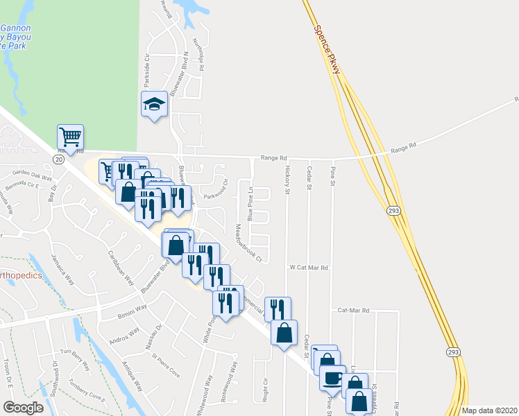 map of restaurants, bars, coffee shops, grocery stores, and more near 134 Midland Court in Niceville