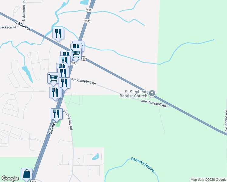map of restaurants, bars, coffee shops, grocery stores, and more near Joe Campbell Road in Freeport