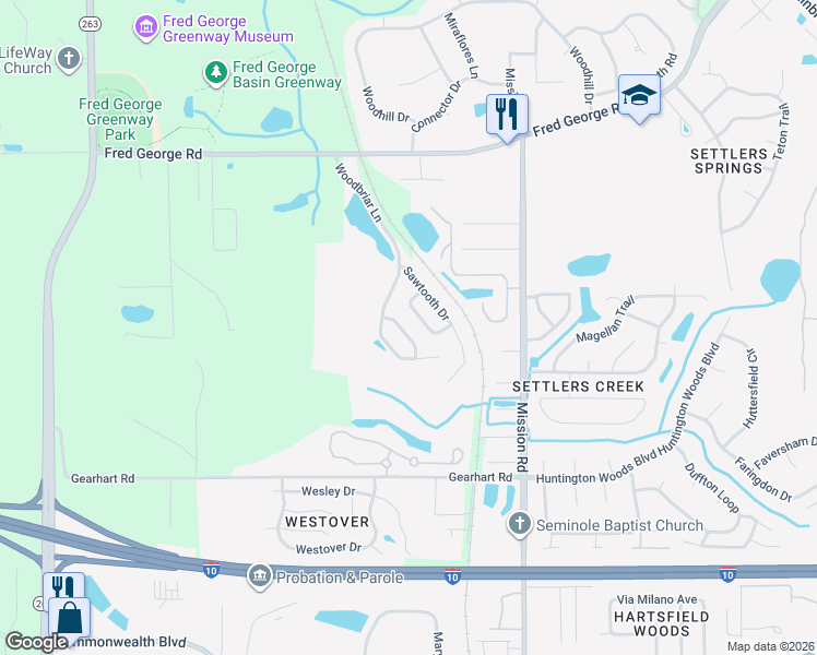 map of restaurants, bars, coffee shops, grocery stores, and more near 3343 Golden Rain Drive in Tallahassee