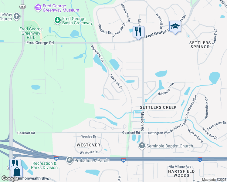 map of restaurants, bars, coffee shops, grocery stores, and more near 3295 Woodbriar Lane in Tallahassee