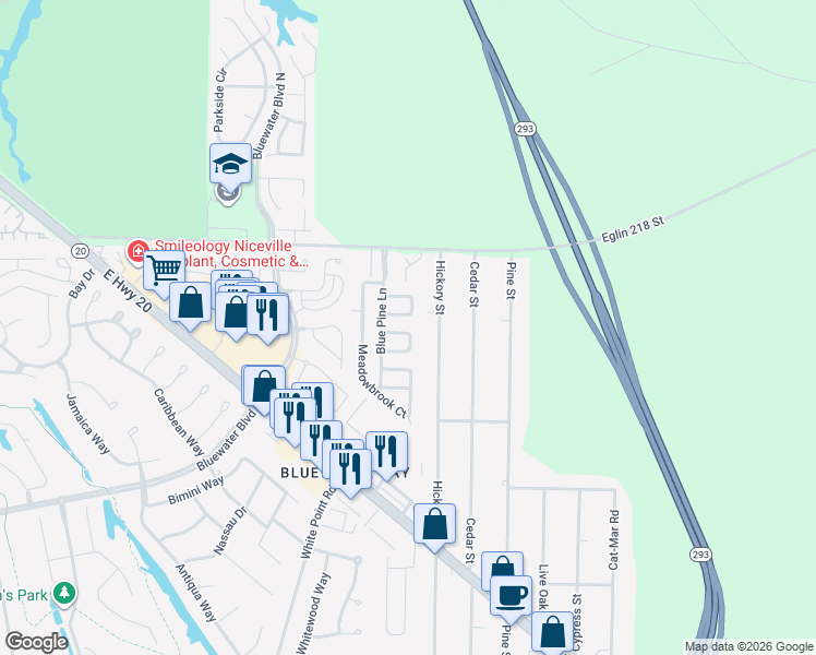 map of restaurants, bars, coffee shops, grocery stores, and more near 105 Midland Court in Niceville