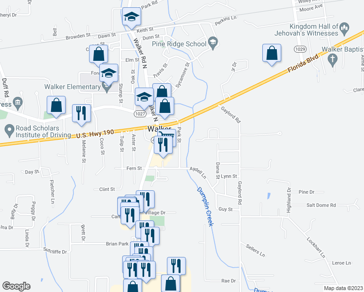 map of restaurants, bars, coffee shops, grocery stores, and more near 29792 Park Street in Walker