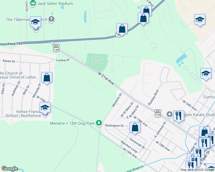 map of restaurants, bars, coffee shops, grocery stores, and more near 114 Maple Lane in Covington