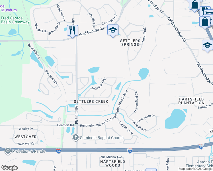 map of restaurants, bars, coffee shops, grocery stores, and more near 3976 Pinta Court in Tallahassee
