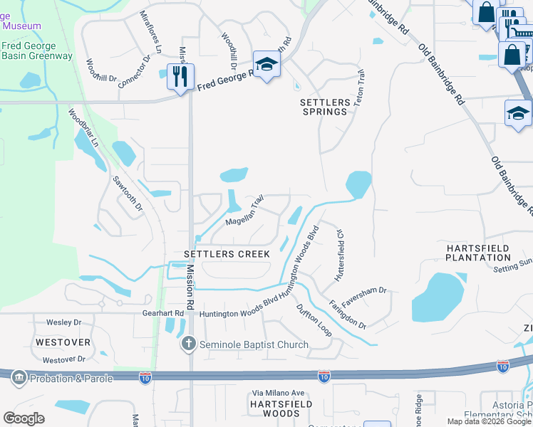 map of restaurants, bars, coffee shops, grocery stores, and more near 3976 Pinta Court in Tallahassee