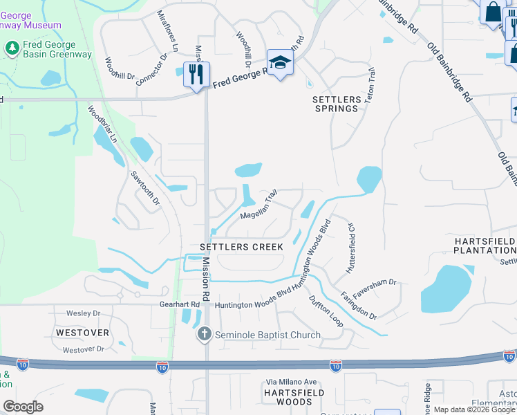 map of restaurants, bars, coffee shops, grocery stores, and more near 3963 Magellan Trail in Tallahassee