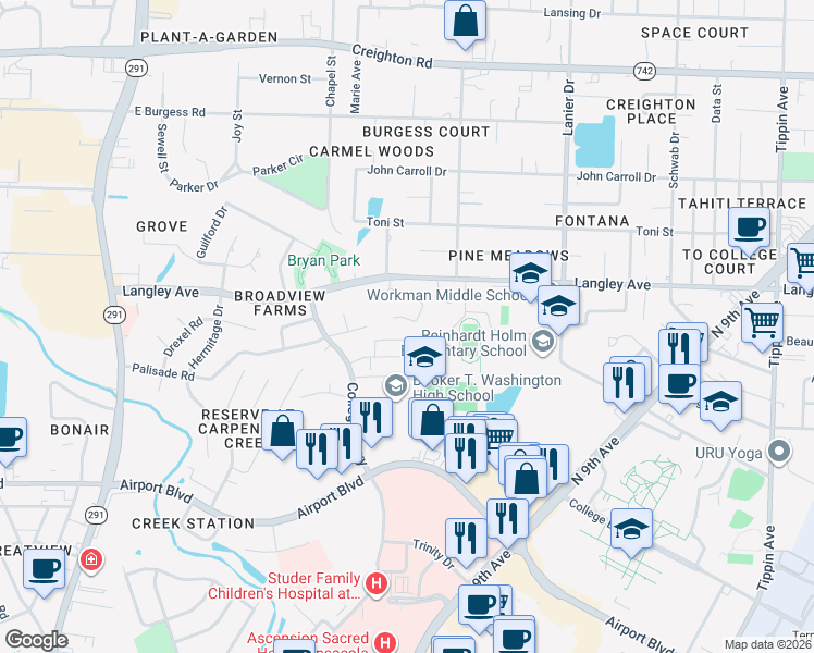 map of restaurants, bars, coffee shops, grocery stores, and more near 1380 Pinnacle Drive in Pensacola
