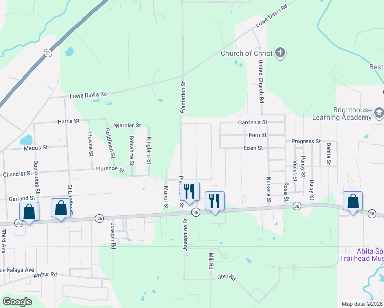 map of restaurants, bars, coffee shops, grocery stores, and more near 72405 Homestead Street in Covington