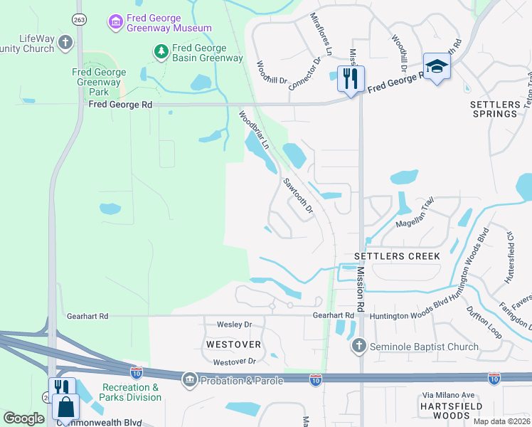 map of restaurants, bars, coffee shops, grocery stores, and more near 3370 Woodbriar Lane in Tallahassee