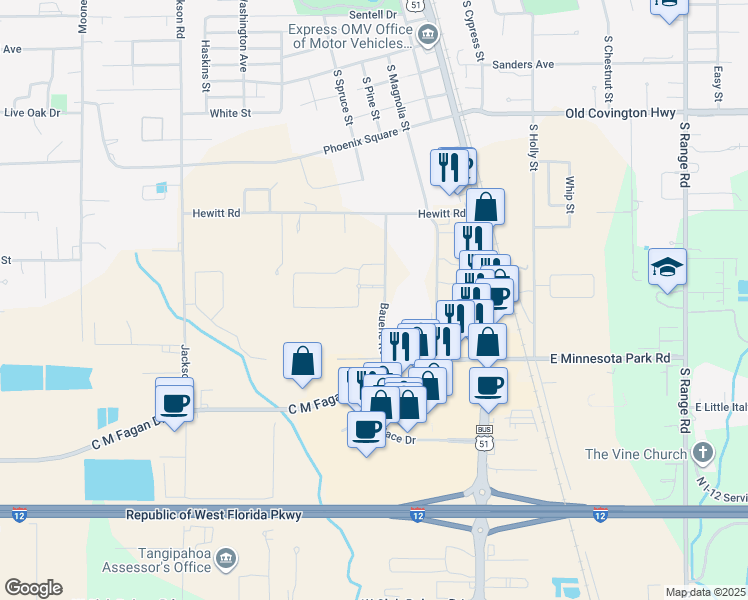 map of restaurants, bars, coffee shops, grocery stores, and more near 428-1310 Bauerle Rd in Hammond