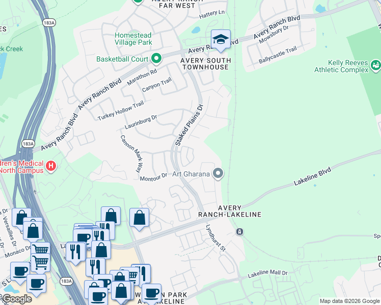 map of restaurants, bars, coffee shops, grocery stores, and more near 10612 Wills Loop in Austin