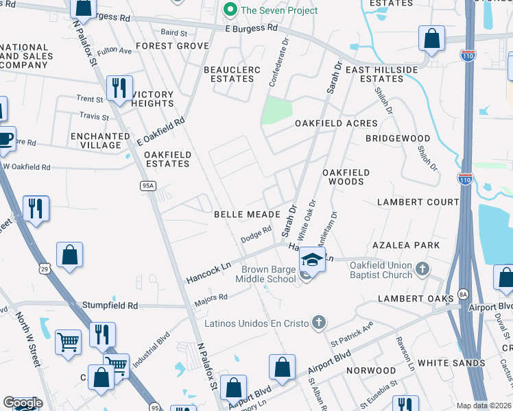 map of restaurants, bars, coffee shops, grocery stores, and more near 101 Czar Lane in Pensacola