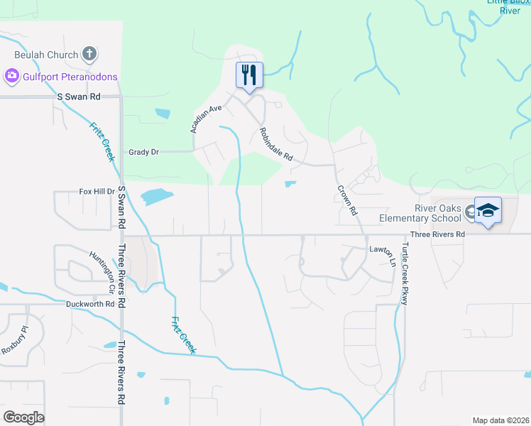 map of restaurants, bars, coffee shops, grocery stores, and more near 14056 Marie Road in Gulfport