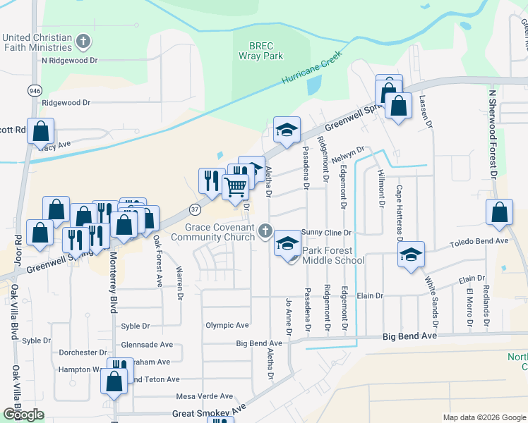 map of restaurants, bars, coffee shops, grocery stores, and more near 9918 Beta Drive in Baton Rouge