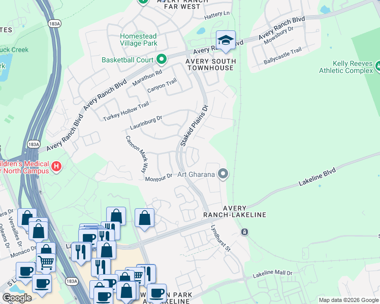 map of restaurants, bars, coffee shops, grocery stores, and more near 14041 Turkey Hollow Trail in Austin