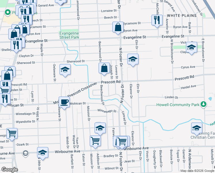 map of restaurants, bars, coffee shops, grocery stores, and more near 4756 Prescott Road in Baton Rouge