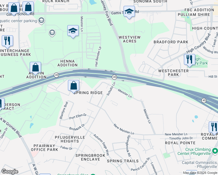 map of restaurants, bars, coffee shops, grocery stores, and more near 1503 Jennifer Court in Round Rock