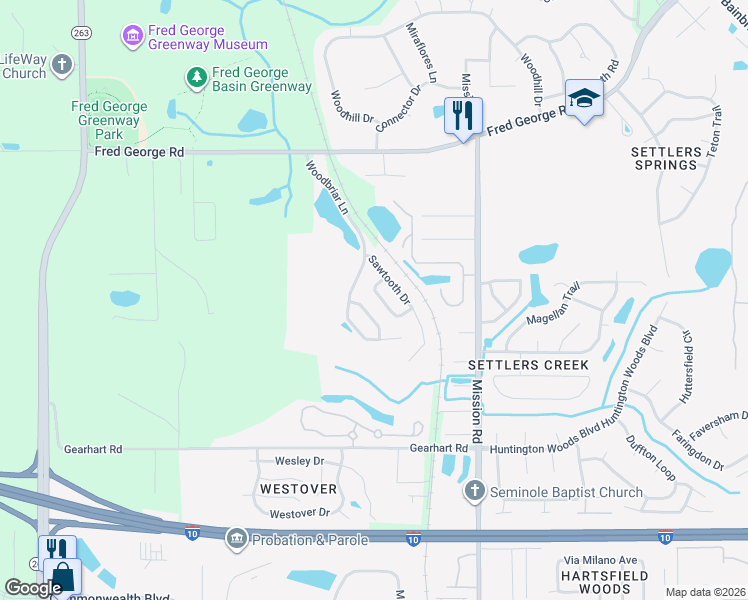 map of restaurants, bars, coffee shops, grocery stores, and more near 3383 Woodbriar Lane in Tallahassee