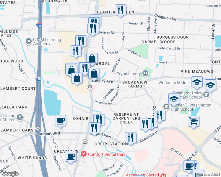 map of restaurants, bars, coffee shops, grocery stores, and more near 6061 Biscayne Court in Pensacola