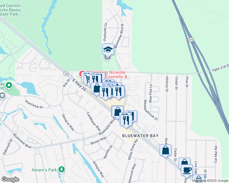 map of restaurants, bars, coffee shops, grocery stores, and more near 4509 Boca Drive in Niceville