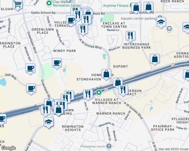 map of restaurants, bars, coffee shops, grocery stores, and more near 670 Louis Henna Boulevard in Round Rock