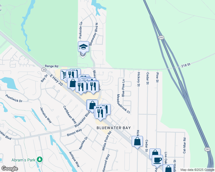 map of restaurants, bars, coffee shops, grocery stores, and more near 222 Parkwood Circle in Niceville