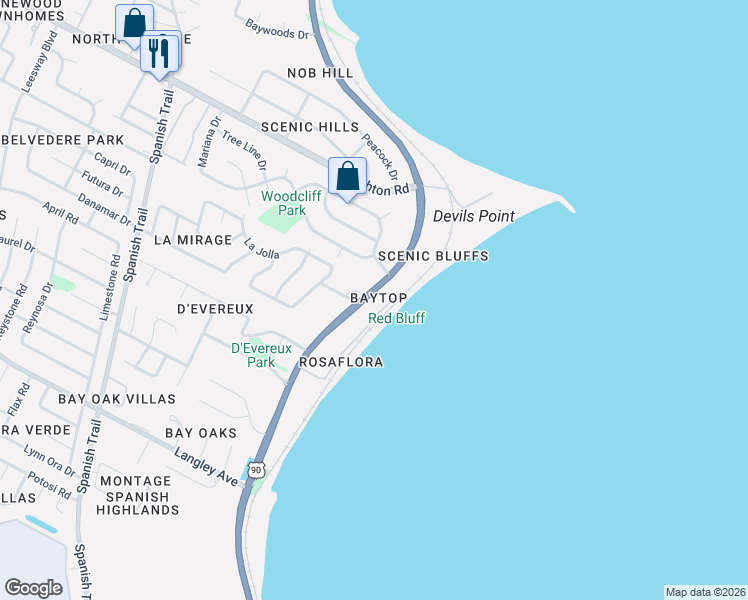 map of restaurants, bars, coffee shops, grocery stores, and more near 6494 Florida 10A in Pensacola