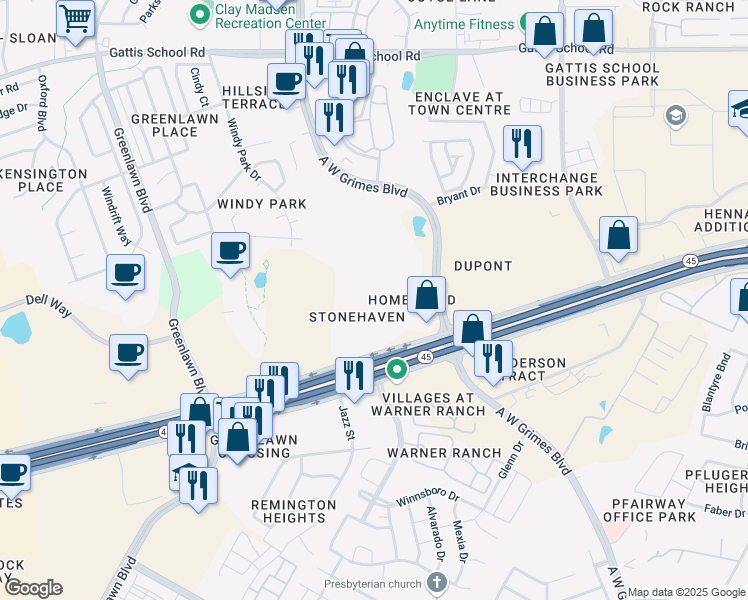 map of restaurants, bars, coffee shops, grocery stores, and more near 670 Louis Henna Boulevard in Round Rock