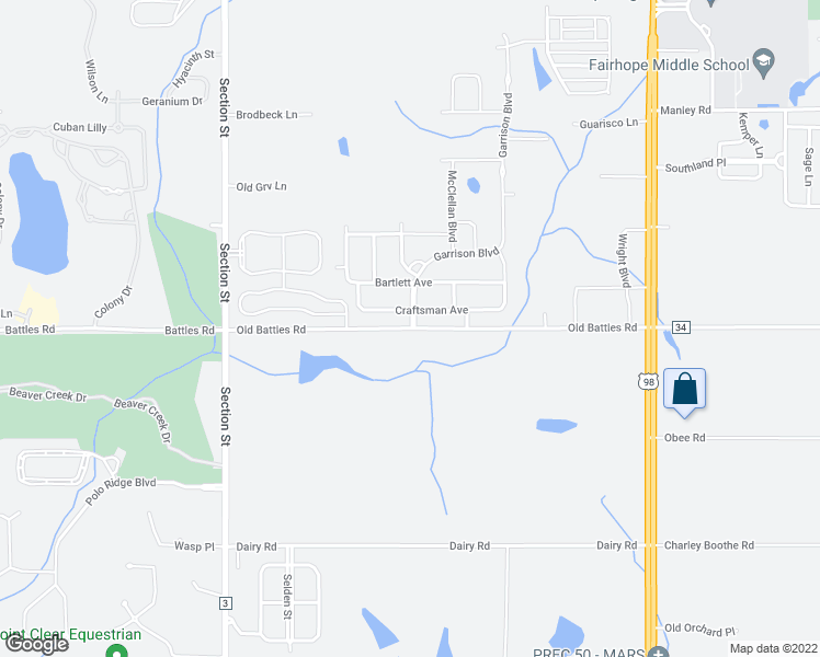 map of restaurants, bars, coffee shops, grocery stores, and more near 7651 Old Battles Rd in Fairhope