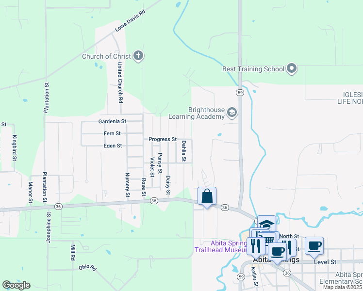 map of restaurants, bars, coffee shops, grocery stores, and more near 72447 Dahlia Street in Covington