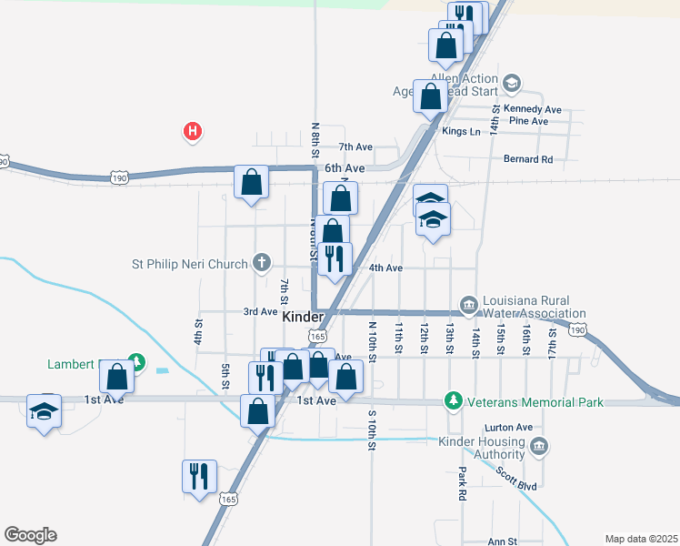 map of restaurants, bars, coffee shops, grocery stores, and more near 831 4th Avenue in Kinder