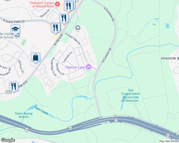 map of restaurants, bars, coffee shops, grocery stores, and more near 401 Southern Cross Drive in Austin
