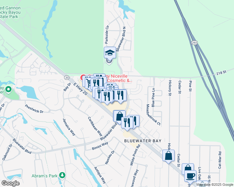 map of restaurants, bars, coffee shops, grocery stores, and more near 4505 Boca Drive in Niceville