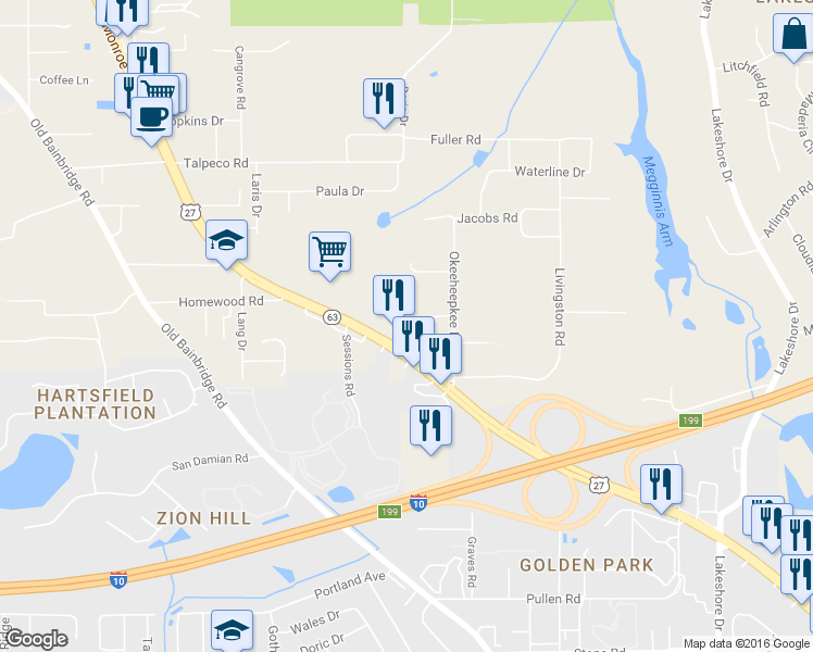 map of restaurants, bars, coffee shops, grocery stores, and more near 3217 North Monroe Street in Tallahassee