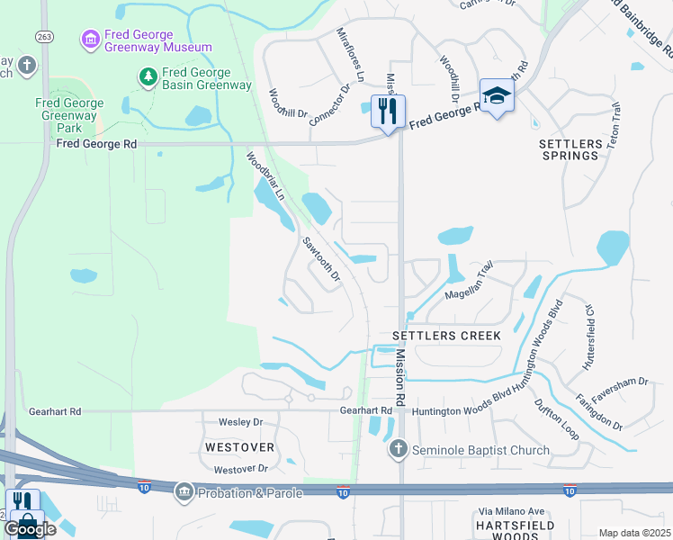 map of restaurants, bars, coffee shops, grocery stores, and more near 3309 Sawtooth Drive in Tallahassee